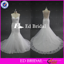 2017 ED Bridal Real Sample Robe de mariée en soie blanche appliquée complète avec épaule